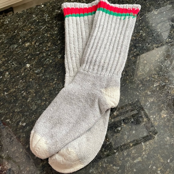 Handmade Accessories - Gray Ribbed Socks with Red and Green Stripes